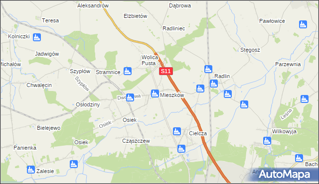 mapa Mieszków gmina Jarocin, Mieszków gmina Jarocin na mapie Targeo