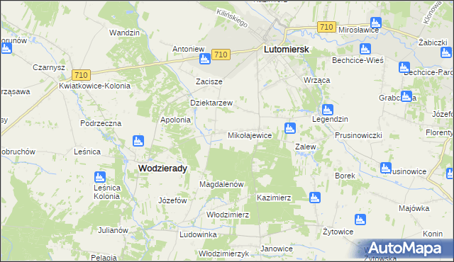 mapa Mikołajewice gmina Lutomiersk, Mikołajewice gmina Lutomiersk na mapie Targeo