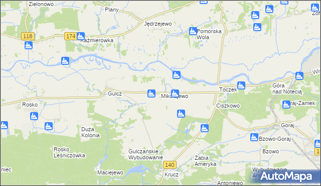 mapa Mikołajewo gmina Czarnków, Mikołajewo gmina Czarnków na mapie Targeo