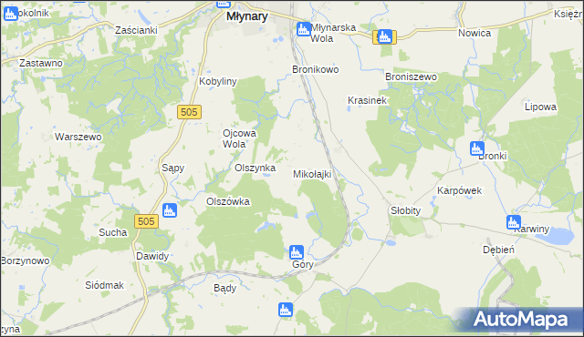 mapa Mikołajki gmina Młynary, Mikołajki gmina Młynary na mapie Targeo