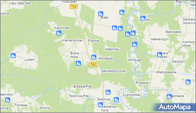 mapa Mikołajów gmina Sulejów, Mikołajów gmina Sulejów na mapie Targeo