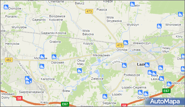 mapa Mikołajówek gmina Łask, Mikołajówek gmina Łask na mapie Targeo