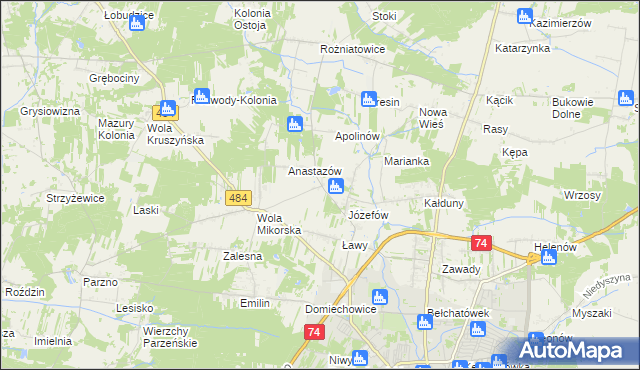 mapa Mikorzyce gmina Bełchatów, Mikorzyce gmina Bełchatów na mapie Targeo