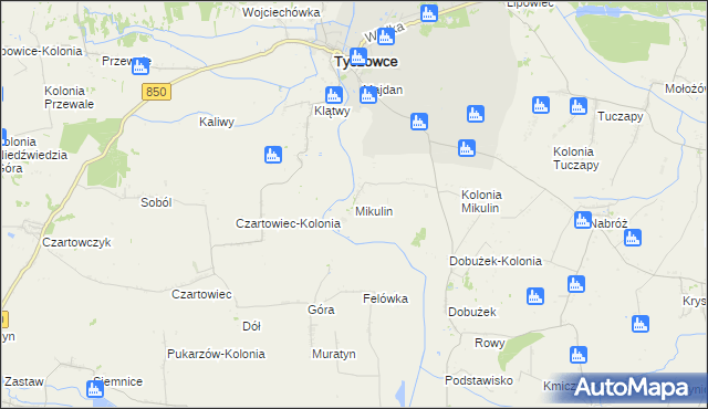 mapa Mikulin gmina Tyszowce, Mikulin gmina Tyszowce na mapie Targeo