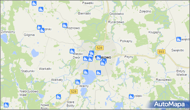 mapa Miłakowo, Miłakowo na mapie Targeo