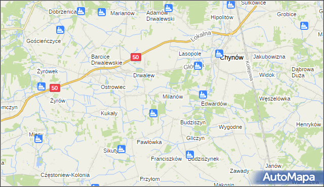 mapa Milanów gmina Chynów, Milanów gmina Chynów na mapie Targeo