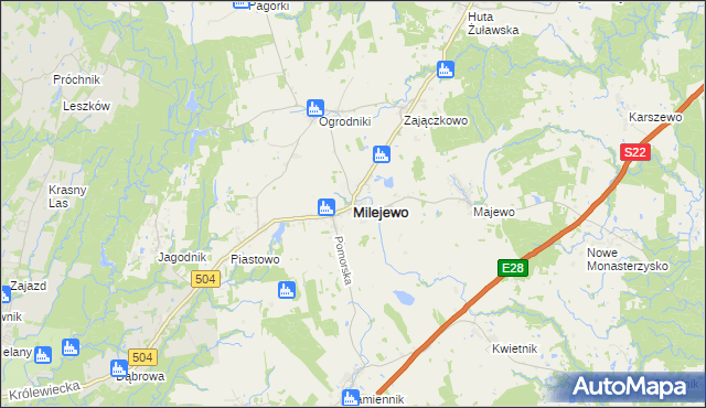 mapa Milejewo powiat elbląski, Milejewo powiat elbląski na mapie Targeo