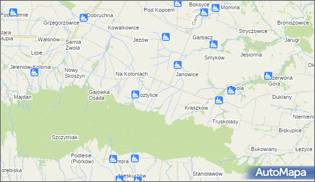 mapa Milejowice gmina Waśniów, Milejowice gmina Waśniów na mapie Targeo