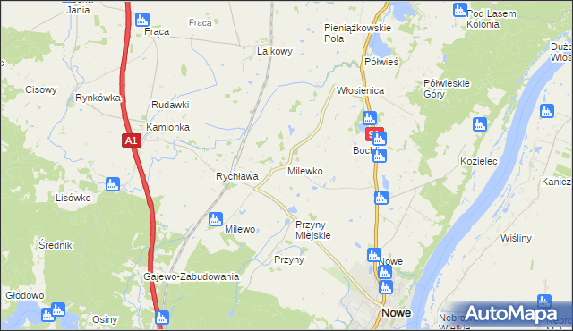 mapa Milewko gmina Nowe, Milewko gmina Nowe na mapie Targeo