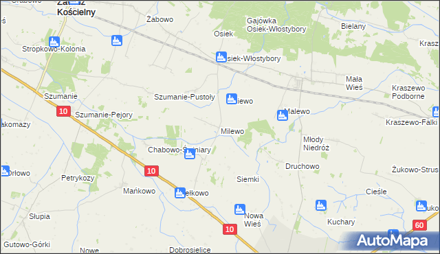 mapa Milewo gmina Zawidz, Milewo gmina Zawidz na mapie Targeo