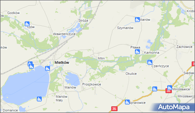 mapa Milin gmina Mietków, Milin gmina Mietków na mapie Targeo