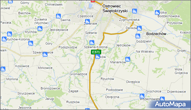 mapa Miłków gmina Bodzechów, Miłków gmina Bodzechów na mapie Targeo