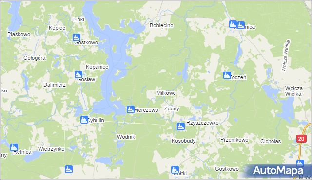 mapa Miłkowo gmina Biały Bór, Miłkowo gmina Biały Bór na mapie Targeo