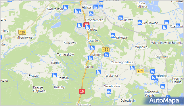 mapa Miłochowice, Miłochowice na mapie Targeo