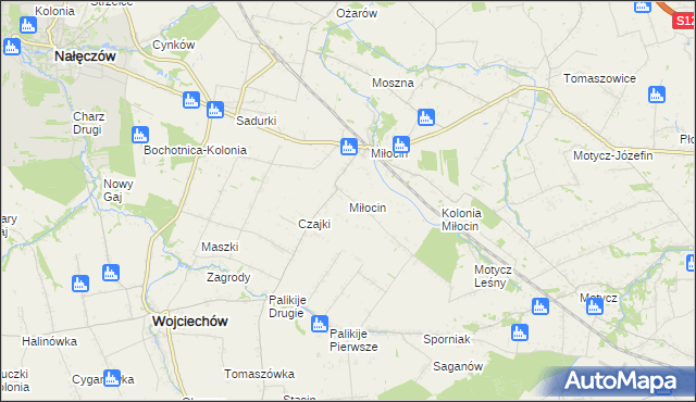 mapa Miłocin gmina Wojciechów, Miłocin gmina Wojciechów na mapie Targeo