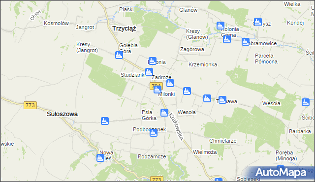 mapa Milonki gmina Trzyciąż, Milonki gmina Trzyciąż na mapie Targeo