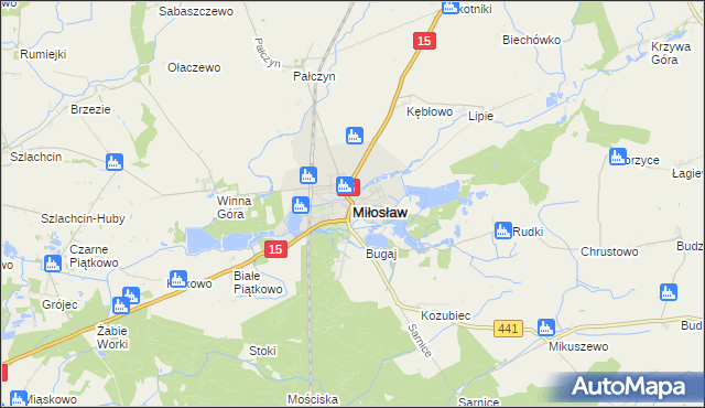 mapa Miłosław powiat wrzesiński, Miłosław powiat wrzesiński na mapie Targeo