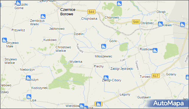 mapa Miłoszewiec, Miłoszewiec na mapie Targeo