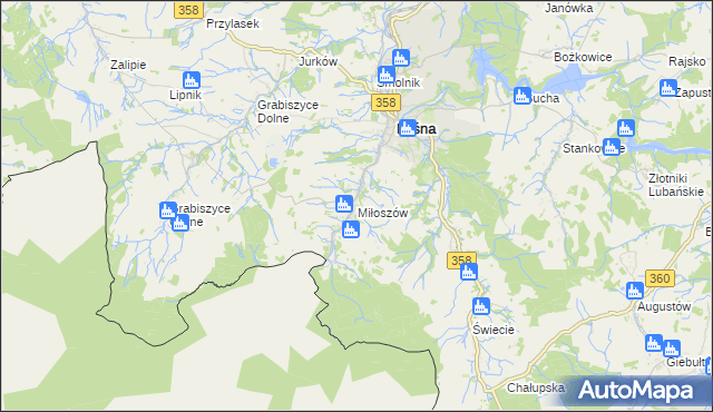 mapa Miłoszów, Miłoszów na mapie Targeo