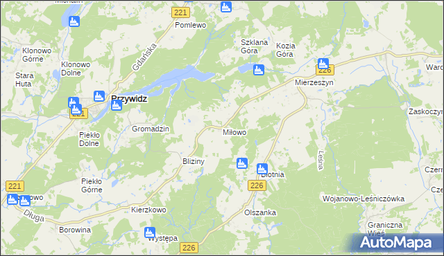 mapa Miłowo gmina Przywidz, Miłowo gmina Przywidz na mapie Targeo