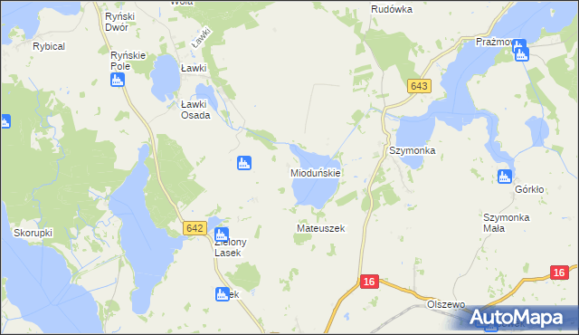 mapa Mioduńskie, Mioduńskie na mapie Targeo