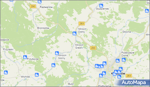 mapa Mirocin Średni, Mirocin Średni na mapie Targeo