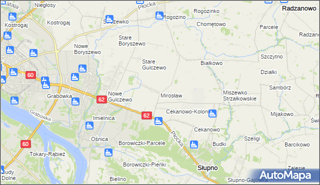 mapa Mirosław gmina Słupno, Mirosław gmina Słupno na mapie Targeo