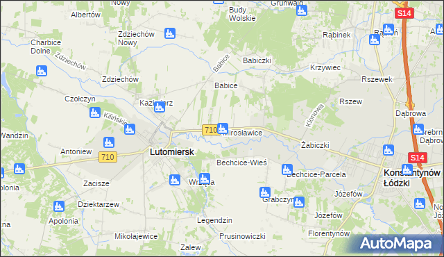 mapa Mirosławice gmina Lutomiersk, Mirosławice gmina Lutomiersk na mapie Targeo