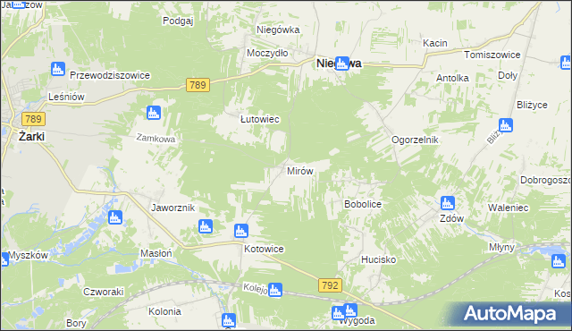 mapa Mirów gmina Niegowa, Mirów gmina Niegowa na mapie Targeo