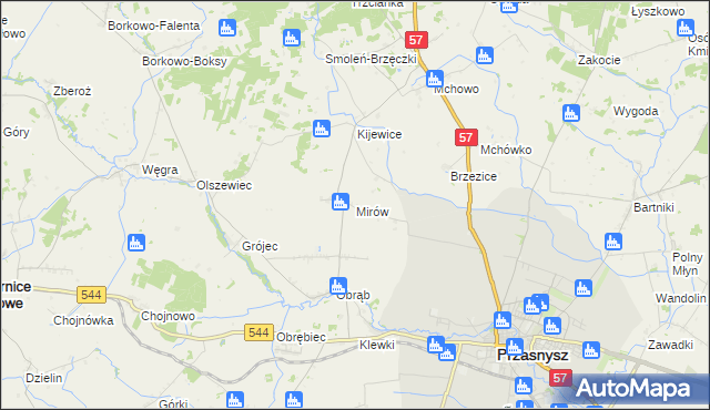 mapa Mirów gmina Przasnysz, Mirów gmina Przasnysz na mapie Targeo