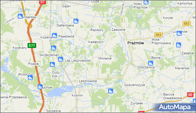 mapa Mirowice gmina Grójec, Mirowice gmina Grójec na mapie Targeo