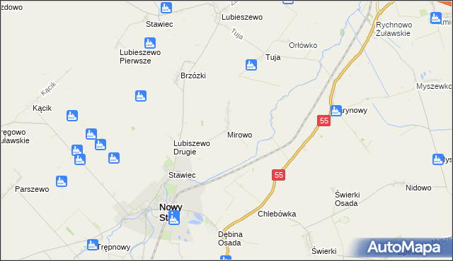 mapa Mirowo gmina Nowy Staw, Mirowo gmina Nowy Staw na mapie Targeo