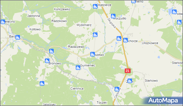 mapa Miszewo gmina Trzebielino, Miszewo gmina Trzebielino na mapie Targeo