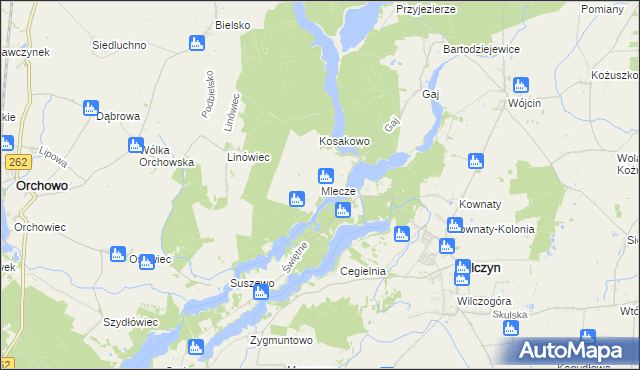 mapa Mlecze gmina Orchowo, Mlecze gmina Orchowo na mapie Targeo