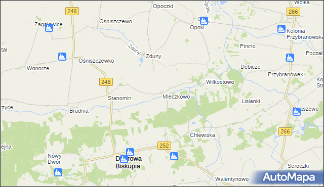 mapa Mleczkowo gmina Dąbrowa Biskupia, Mleczkowo gmina Dąbrowa Biskupia na mapie Targeo