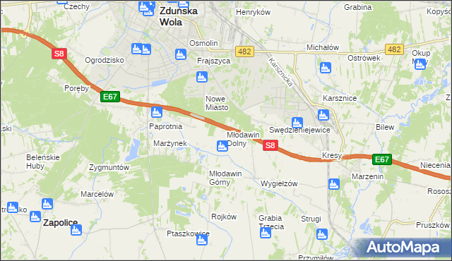 mapa Młodawin Dolny, Młodawin Dolny na mapie Targeo