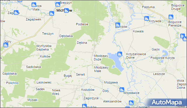 mapa Młodzawy Duże, Młodzawy Duże na mapie Targeo