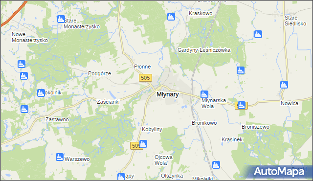 mapa Młynary powiat elbląski, Młynary powiat elbląski na mapie Targeo