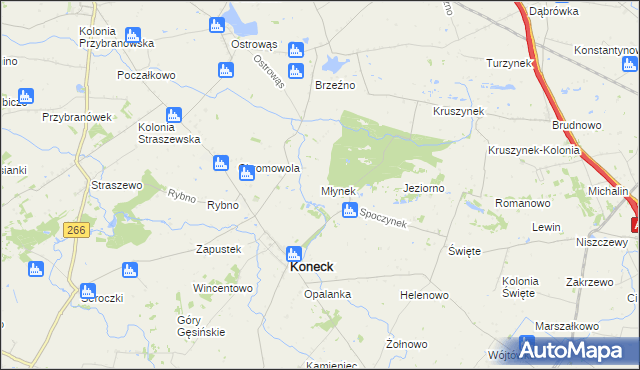 mapa Młynek gmina Koneck, Młynek gmina Koneck na mapie Targeo