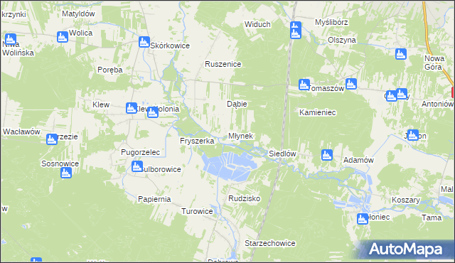 mapa Młynek gmina Żarnów, Młynek gmina Żarnów na mapie Targeo