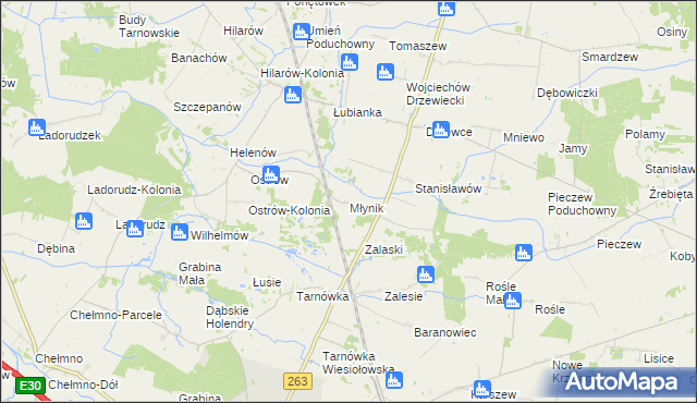 mapa Młynik gmina Olszówka, Młynik gmina Olszówka na mapie Targeo