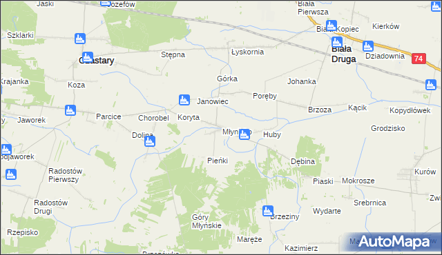 mapa Młynisko gmina Biała, Młynisko gmina Biała na mapie Targeo