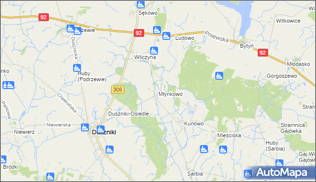 mapa Młynkowo gmina Duszniki, Młynkowo gmina Duszniki na mapie Targeo