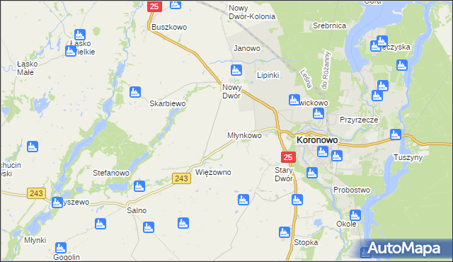 mapa Młynkowo gmina Koronowo, Młynkowo gmina Koronowo na mapie Targeo