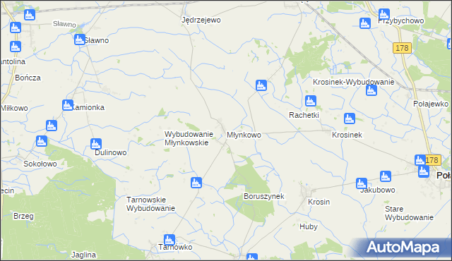 mapa Młynkowo gmina Połajewo, Młynkowo gmina Połajewo na mapie Targeo