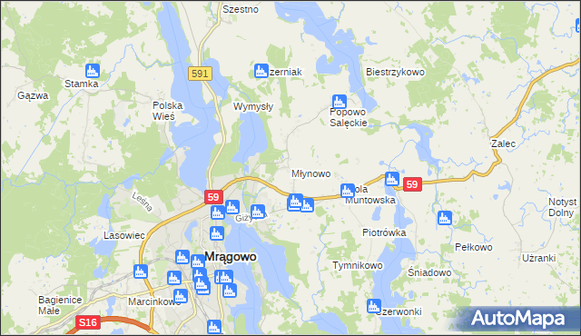 mapa Młynowo gmina Mrągowo, Młynowo gmina Mrągowo na mapie Targeo