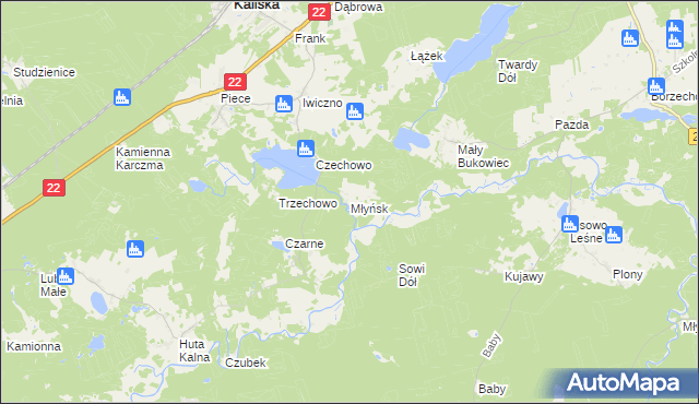 mapa Młyńsk gmina Kaliska, Młyńsk gmina Kaliska na mapie Targeo