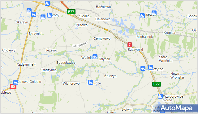 mapa Młyńsk gmina Płońsk, Młyńsk gmina Płońsk na mapie Targeo