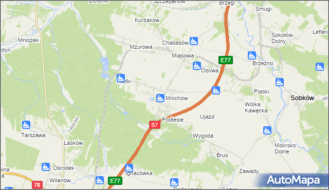 mapa Mnichów gmina Jędrzejów, Mnichów gmina Jędrzejów na mapie Targeo