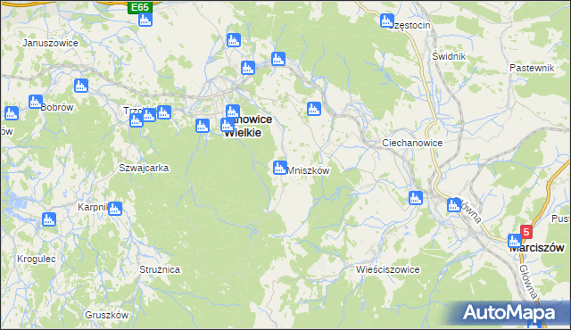 mapa Mniszków gmina Janowice Wielkie, Mniszków gmina Janowice Wielkie na mapie Targeo